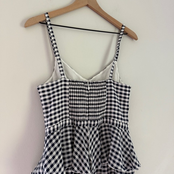 J. Crew Silk Gingham Spaghetti Strap Ruffle Tiered Midi‎ Dress Blue White Size 4 - Picture 7 of 11